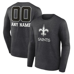 Personalized Name & Number Monochrome Long Sleeve T-Shirt - New Orleans Saints
