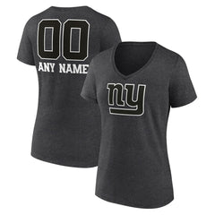 Women's Personalized Name & Number Monochrome V-Neck Long Sleeve T-Shirt - New York Giants