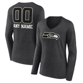 Women's Personalized Name & Number Monochrome V-neck T-Shirt - Seattle Seahawks