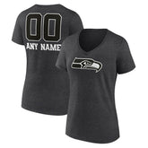 Women's Personalized Name & Number Monochrome V-Neck Long Sleeve T-Shirt - Seattle Seahawks