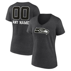 Women's Personalized Name & Number Monochrome V-Neck Long Sleeve T-Shirt - Seattle Seahawks