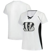 Women's Plus Size Glitter Lace-Up V- Neck T-Shirt - Cincinnati Bengals