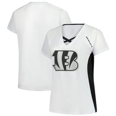 Women's Plus Size Glitter Lace-Up V- Neck T-Shirt - Cincinnati Bengals