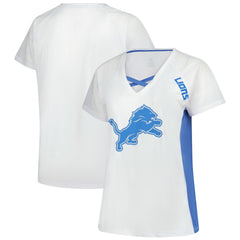 Women's Plus Size Glitter Lace-Up V- Neck T-Shirt - Detroit Lions