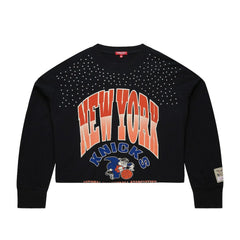 NBA New York Knicks Women's Hardwood Classics Studded Boxy Cropped Long Sleeve T-Shirt