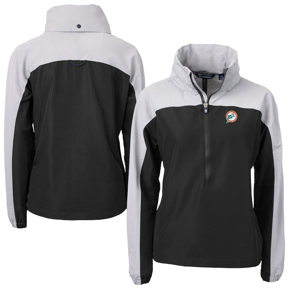 Cutter & Buck Women's Charter Eco Recycled Half-Zip Hooded Anorak Jacket - Miami Dolphins