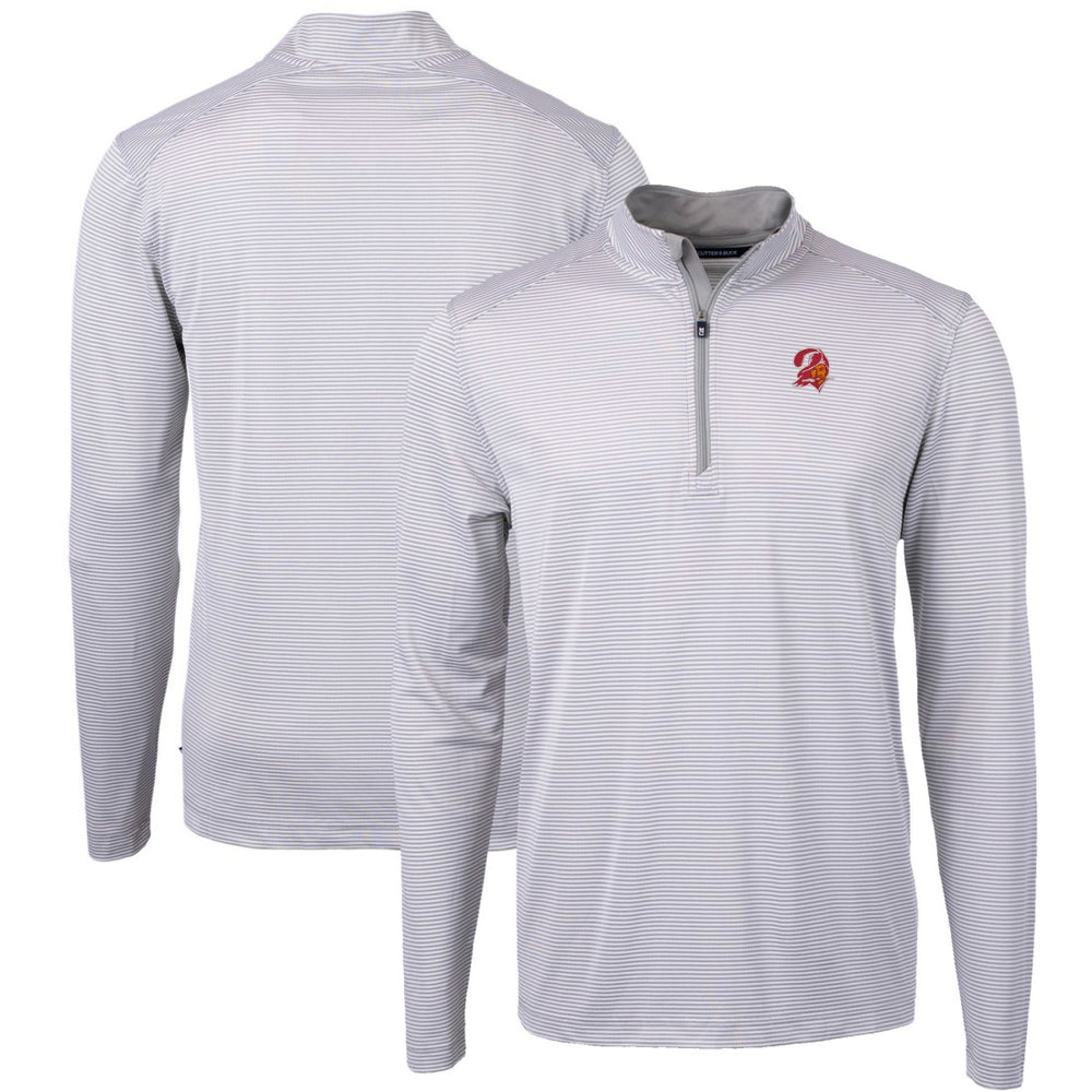 Cutter & Buck Big & Tall Virtue Eco Pique Micro Stripe Tri-Blend Quarter-Zip Jacket - Tampa Bay Buccaneers