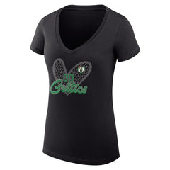 NBA Boston Celtics G-III 4Her by Carl Banks Women's Super-Slim Fit Lightweight Leopard Heart V-Neck T-Shirt