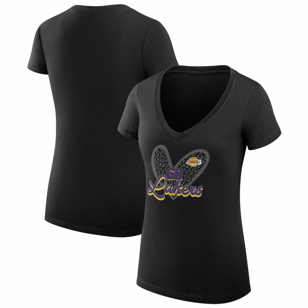 NBA Los Angeles Lakers G-III 4Her by Carl Banks Women's Super-Slim Fit Lightweight Leopard Heart V-Neck T-Shirt
