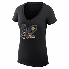 NBA Los Angeles Lakers G-III 4Her by Carl Banks Women's Super-Slim Fit Lightweight Leopard Heart V-Neck T-Shirt