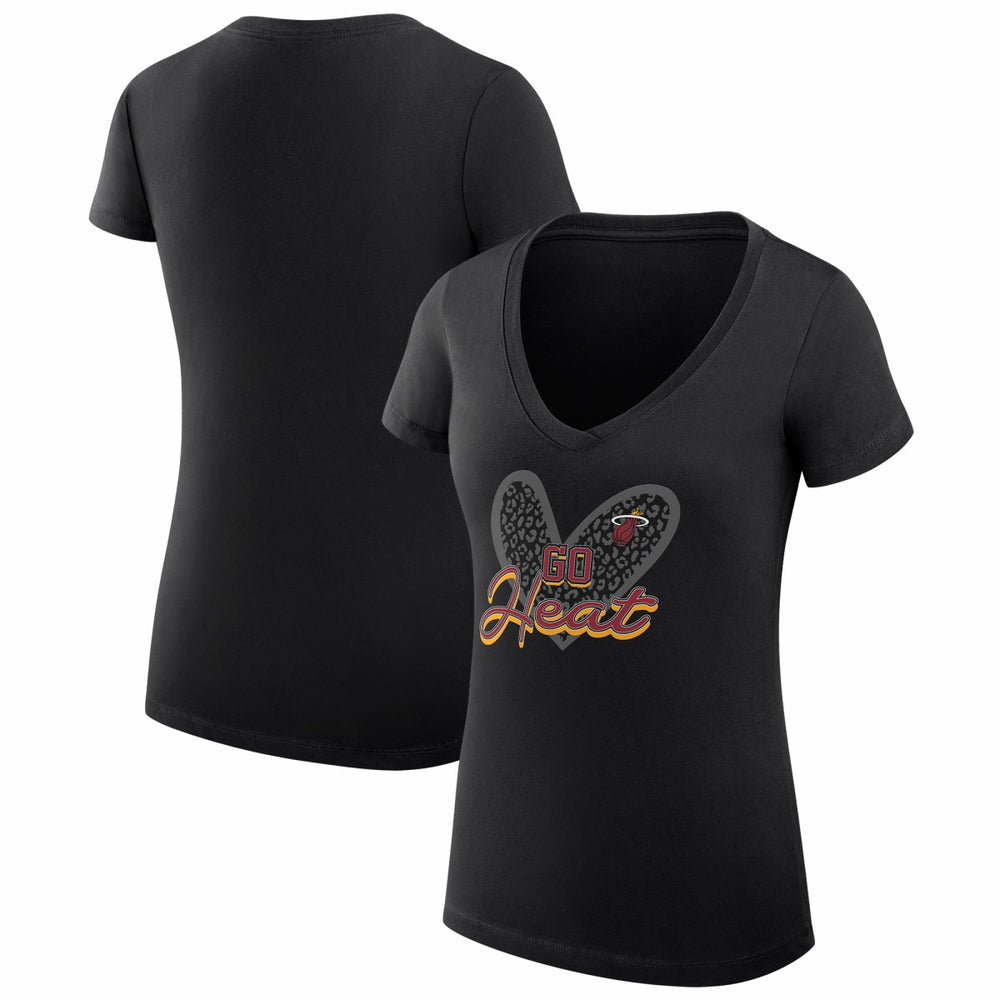 NBA Miami Heat G-III 4Her by Carl Banks Women's Super-Slim Fit Lightweight Leopard Heart V-Neck T-Shirt
