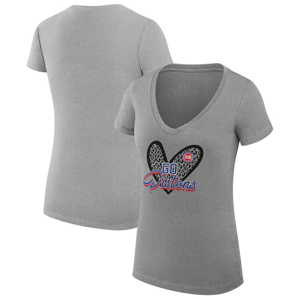NBA Detroit Pistons G-III 4Her by Carl Banks Women's Super-Slim Fit Lightweight Leopard Heart V-Neck T-Shirt sale