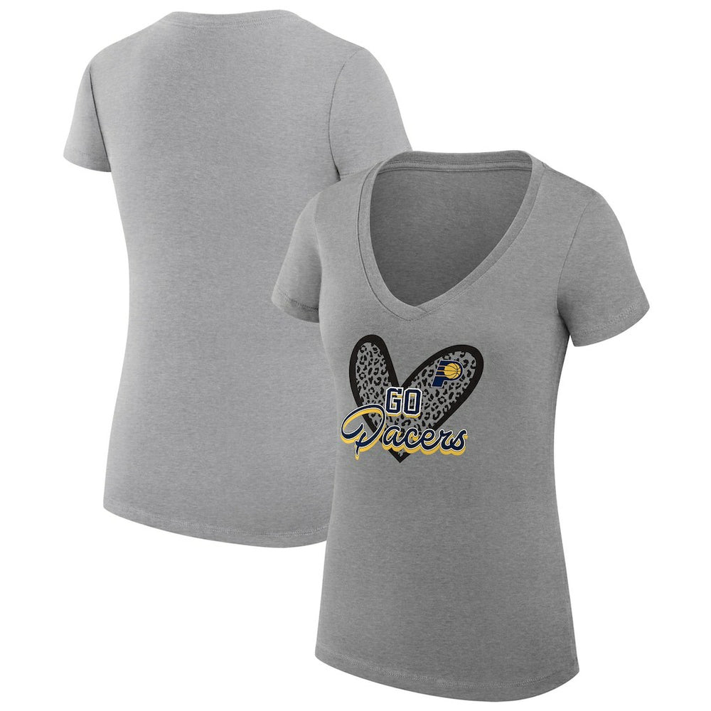 NBA Indiana Pacers G-III 4Her by Carl Banks Women's Super-Slim Fit Lightweight Leopard Heart V-Neck T-Shirt