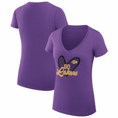 NBA Los Angeles Lakers G-III 4Her by Carl Banks Women's Super-Slim Fit Lightweight Leopard Heart V-Neck T-Shirt