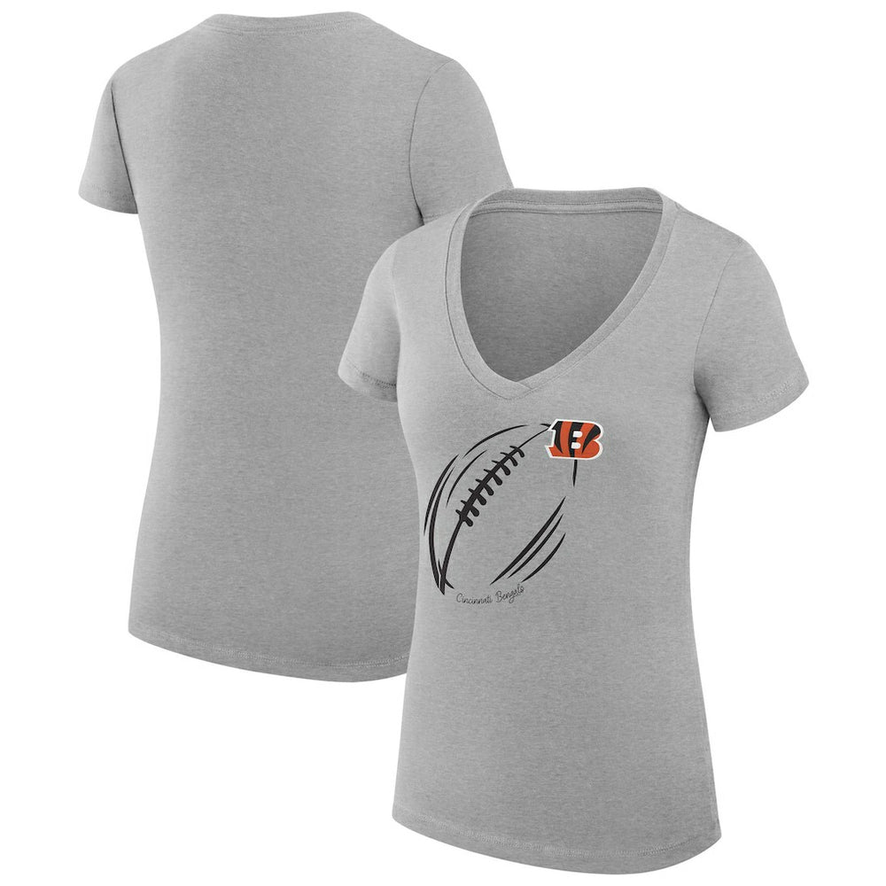 G-III 4Her by Carl Banks Women's Super-Slim Fit Lightweight Subtle Football V-Neck T-Shirt - Cincinnati Bengals