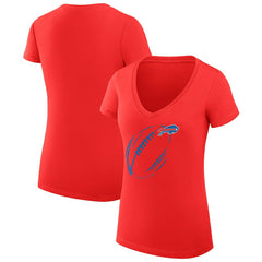 G-III 4Her by Carl Banks Women's Super-Slim Fit Lightweight Subtle Football V-Neck T-Shirt - Buffalo Bills