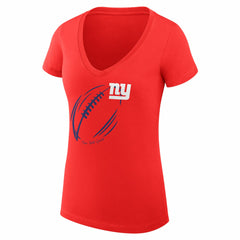 G-III 4Her by Carl Banks Women's Super-Slim Fit Lightweight Subtle Football V-Neck T-Shirt - New York Giants