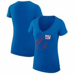 G-III 4Her by Carl Banks Women's Super-Slim Fit Lightweight Subtle Football V-Neck T-Shirt - New York Giants