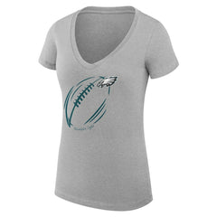 G-III 4Her by Carl Banks Women's Super-Slim Fit Lightweight Subtle Football V-Neck T-Shirt - Philadelphia Eagles