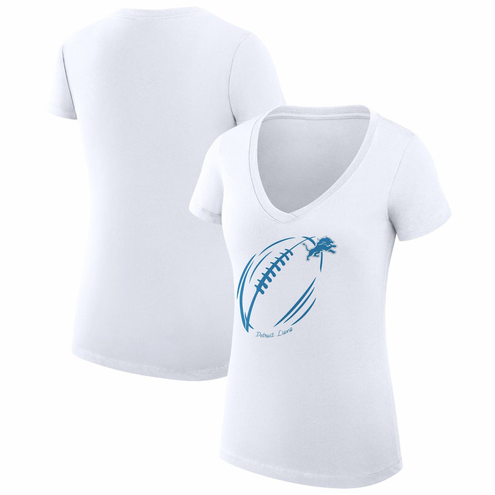 G-III 4Her by Carl Banks Women's Super-Slim Fit Lightweight Subtle Football V-Neck T-Shirt - Detroit Lions