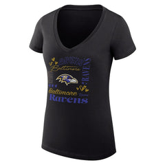 G-III 4Her by Carl Banks Women's Super-Slim Fit Lightweight Collage Team V-Neck T-Shirt - Baltimore Ravens