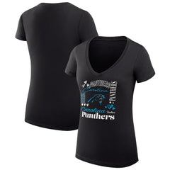 G-III 4Her by Carl Banks Women's Super-Slim Fit Lightweight Collage Team V-Neck T-Shirt - Carolina Panthers