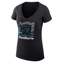 G-III 4Her by Carl Banks Women's Super-Slim Fit Lightweight Collage Team V-Neck T-Shirt - Carolina Panthers
