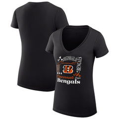 G-III 4Her by Carl Banks Women's Super-Slim Fit Lightweight Collage Team V-Neck T-Shirt - Cincinnati Bengals