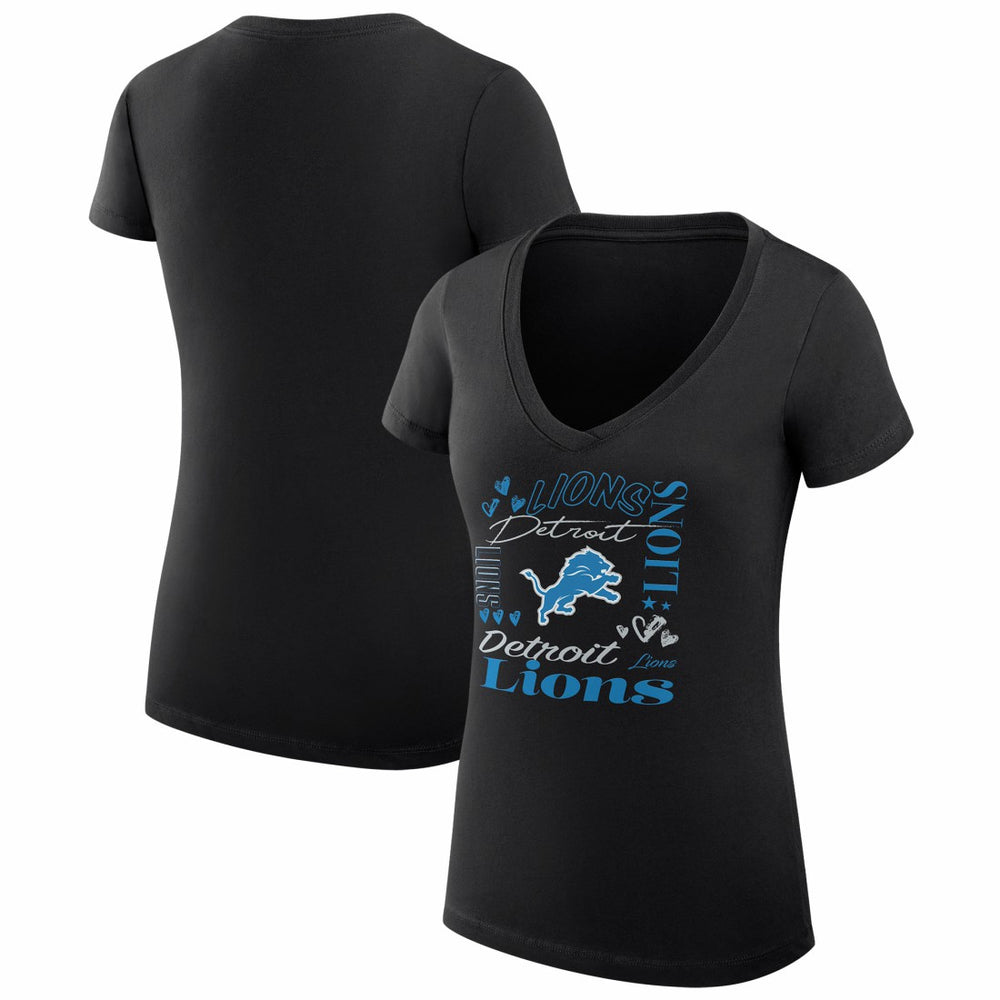 G-III 4Her by Carl Banks Women's Super-Slim Fit Lightweight Collage Team V-Neck T-Shirt - Detroit Lions