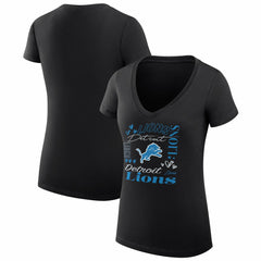 G-III 4Her by Carl Banks Women's Super-Slim Fit Lightweight Collage Team V-Neck T-Shirt - Detroit Lions