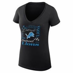 G-III 4Her by Carl Banks Women's Super-Slim Fit Lightweight Collage Team V-Neck T-Shirt - Detroit Lions