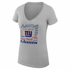 G-III 4Her by Carl Banks Women's Super-Slim Fit Lightweight Collage Team V-Neck T-Shirt - New York Giants
