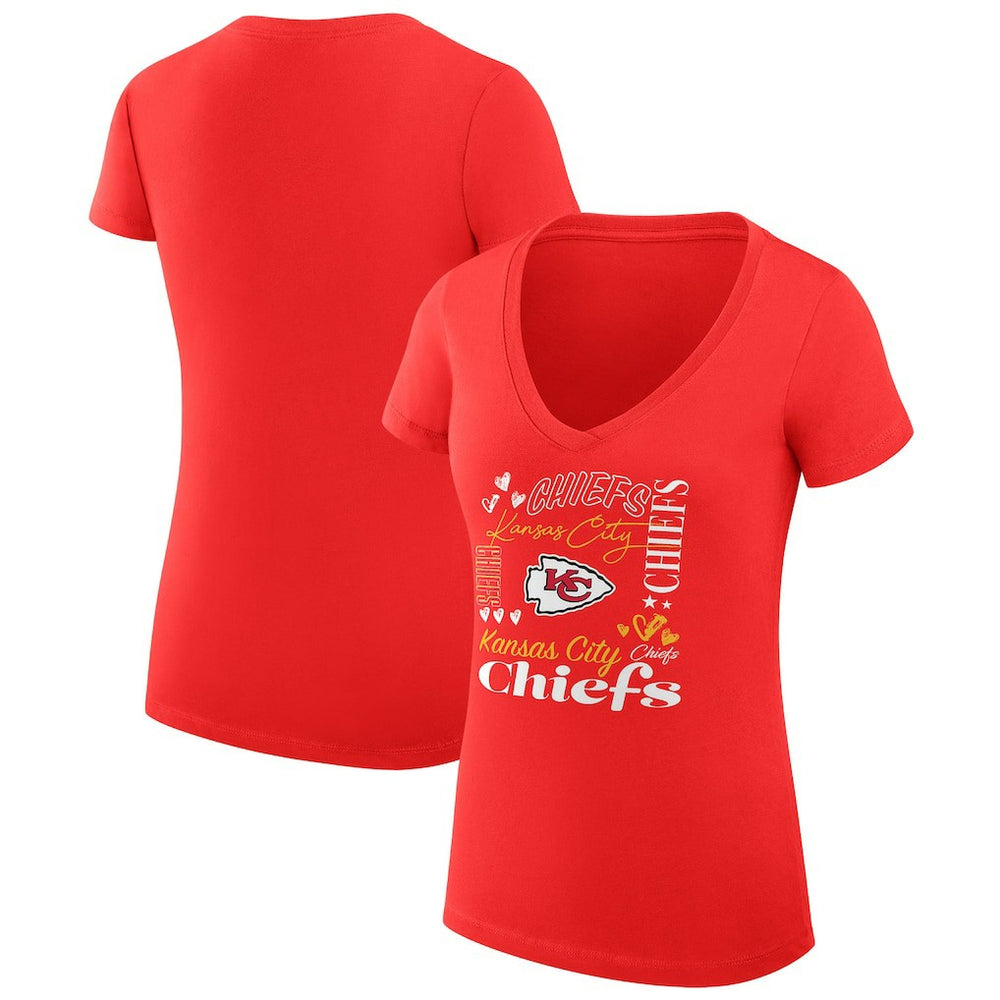 G-III 4Her by Carl Banks Women's Super-Slim Fit Lightweight Collage Team V-Neck T-Shirt - Kansas City Chiefs