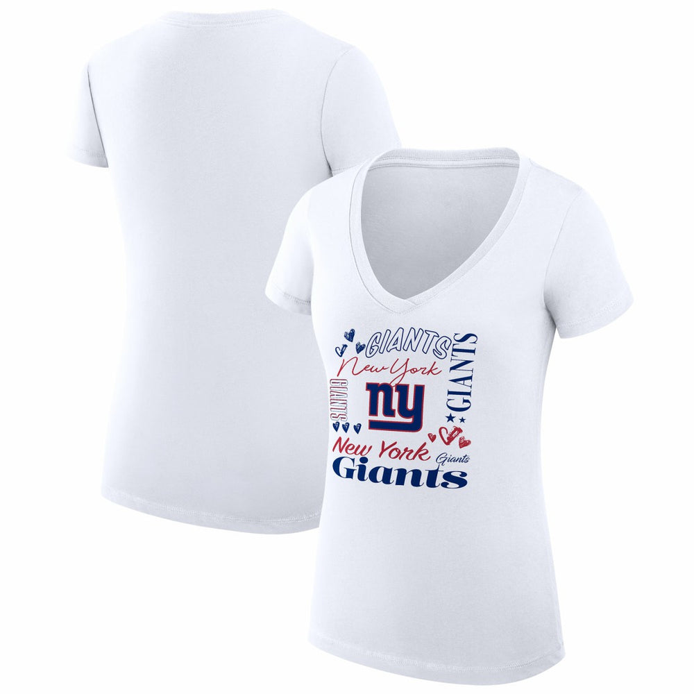 G-III 4Her by Carl Banks Women's Super-Slim Fit Lightweight Collage Team V-Neck T-Shirt - New York Giants