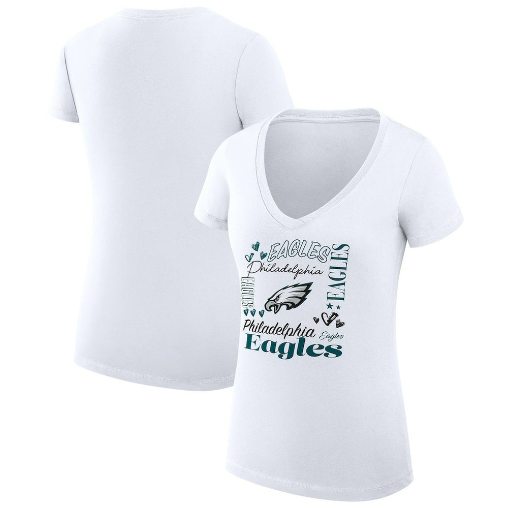 G-III 4Her by Carl Banks Women's Super-Slim Fit Lightweight Collage Team V-Neck T-Shirt - Philadelphia Eagles