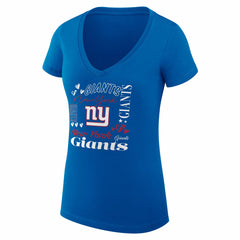 G-III 4Her by Carl Banks Women's Super-Slim Fit Lightweight Collage Team V-Neck T-Shirt - New York Giants