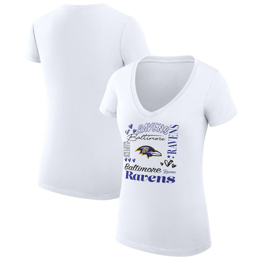G-III 4Her by Carl Banks Women's Super-Slim Fit Lightweight Collage Team V-Neck T-Shirt - Baltimore Ravens