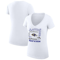 G-III 4Her by Carl Banks Women's Super-Slim Fit Lightweight Collage Team V-Neck T-Shirt - Baltimore Ravens