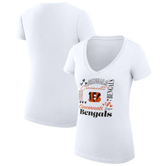 G-III 4Her by Carl Banks Women's Super-Slim Fit Lightweight Collage Team V-Neck T-Shirt - Cincinnati Bengals