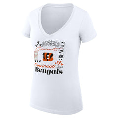 G-III 4Her by Carl Banks Women's Super-Slim Fit Lightweight Collage Team V-Neck T-Shirt - Cincinnati Bengals