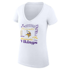 G-III 4Her by Carl Banks Women's Super-Slim Fit Lightweight Collage Team V-Neck T-Shirt - Minnesota Vikings