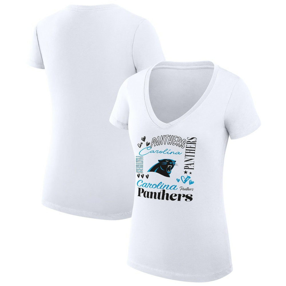 G-III 4Her by Carl Banks Women's Super-Slim Fit Lightweight Collage Team V-Neck T-Shirt - Carolina Panthers