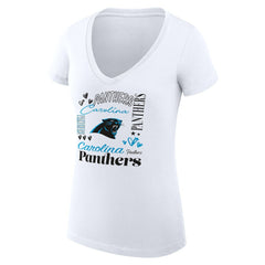 G-III 4Her by Carl Banks Women's Super-Slim Fit Lightweight Collage Team V-Neck T-Shirt - Carolina Panthers