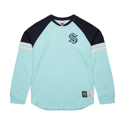 NHL Light Blue Seattle Kraken Mitchell & Ness Thermal Henley Long Sleeve T-Shirt