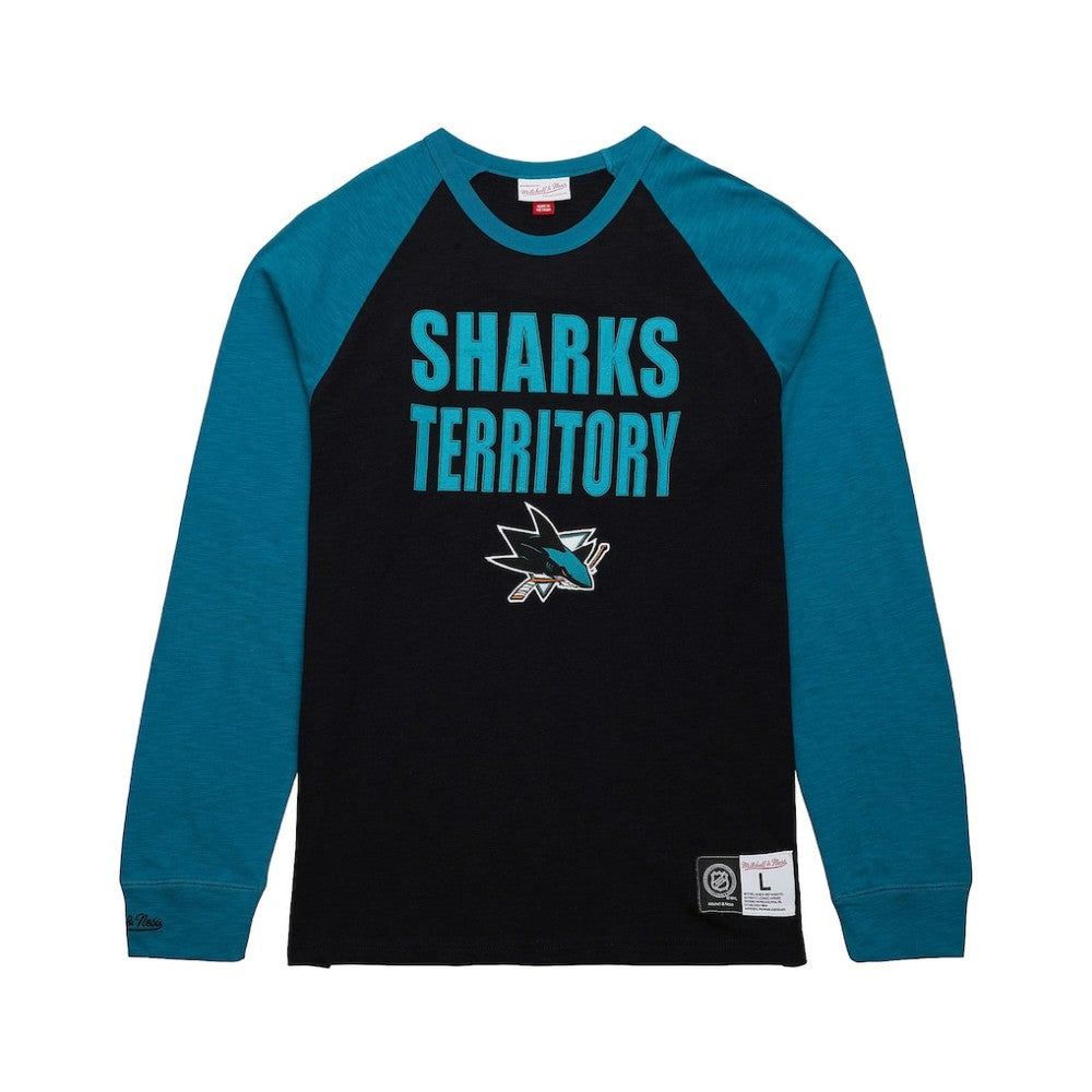 NHL Black/Teal San Jose Sharks Mitchell & Ness Legendary Slub Raglan Long Sleeve T-Shirt