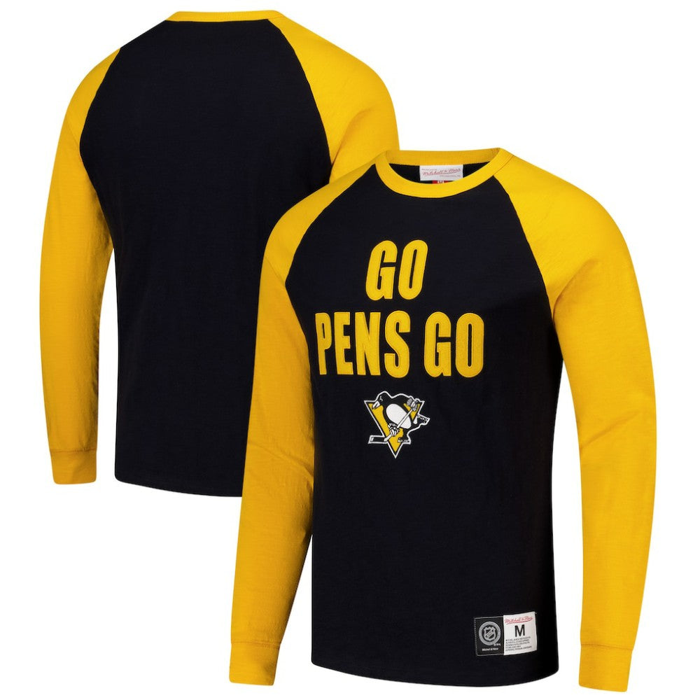NHL Black/Gold Pittsburgh Penguins Mitchell & Ness Legendary Slub Raglan Long Sleeve T-Shirt