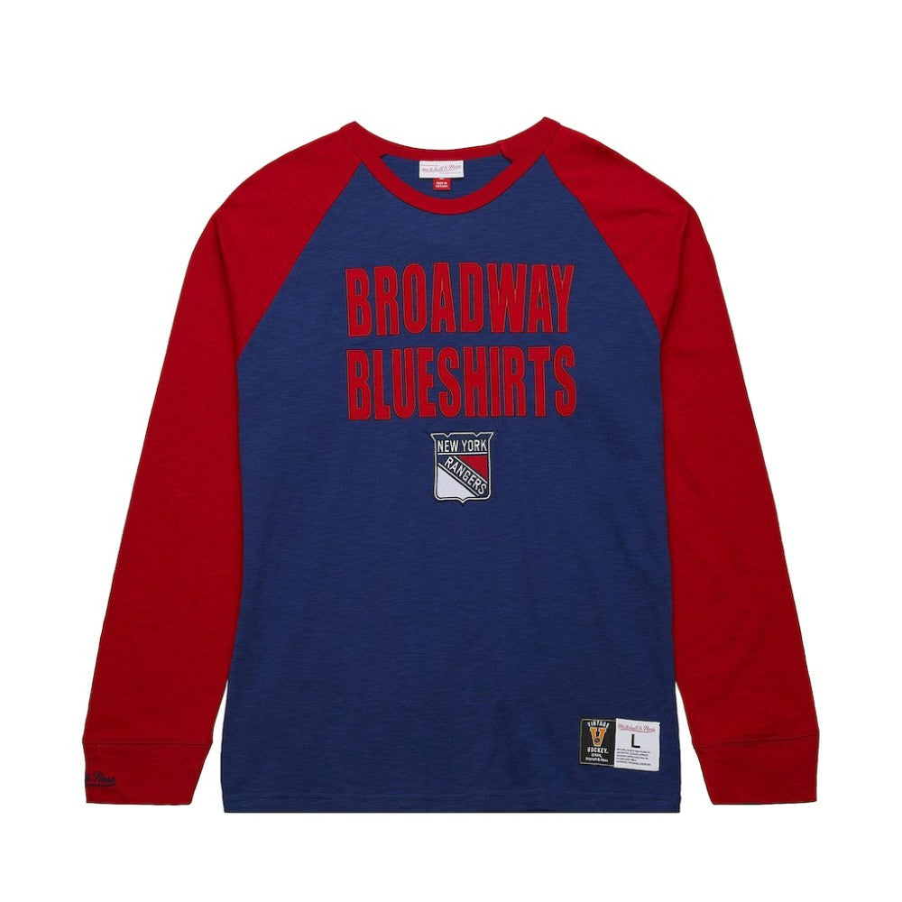 NHL Blue/Red New York Rangers Mitchell & Ness Legendary Slub Raglan Long Sleeve T-Shirt