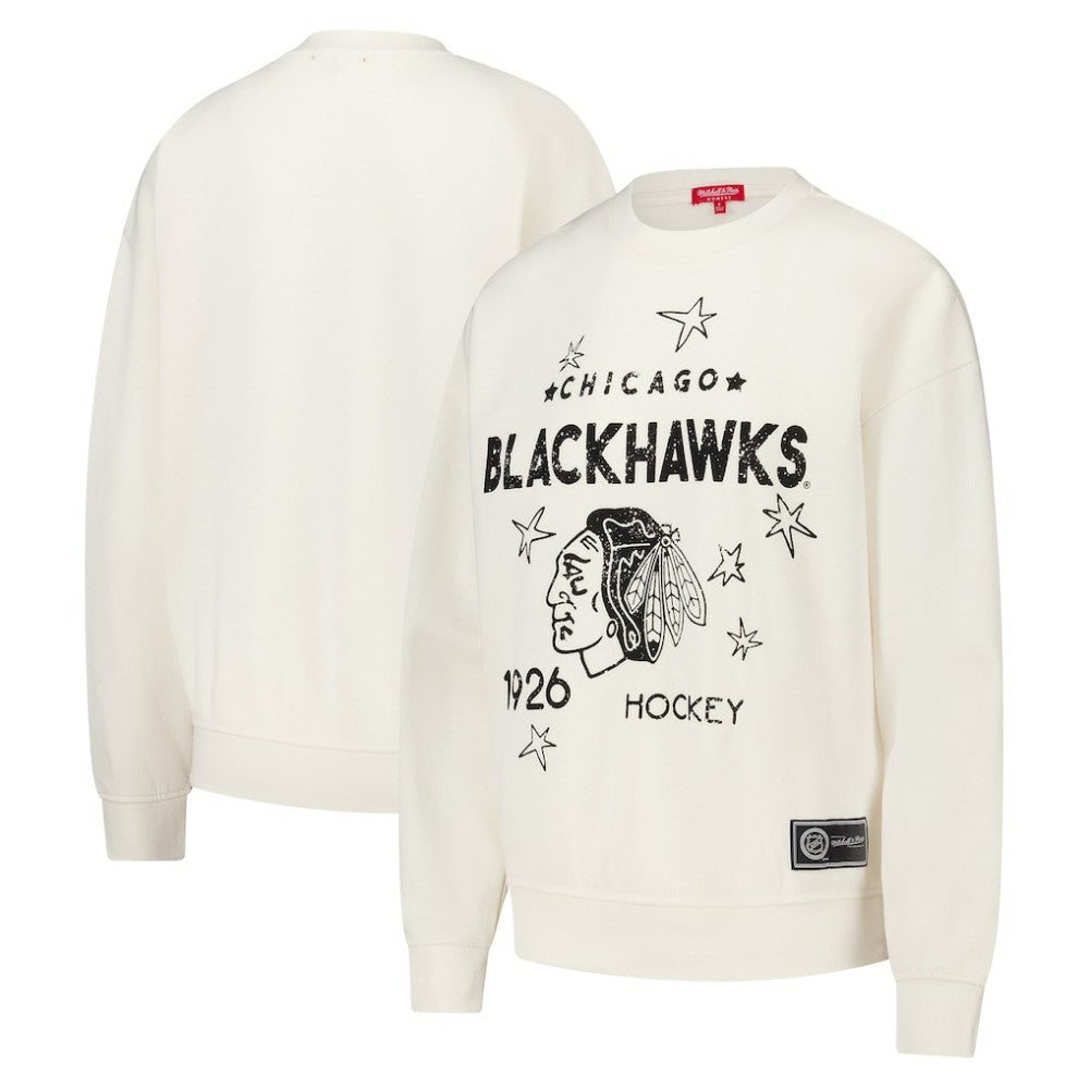NHL Cream Chicago Blackhawks Mitchell & Ness Women's Logo 3.0 Pullover Sweatshirt