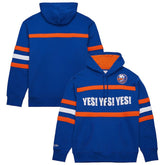 NHL Royal New York Islanders Mitchell & Ness Head Coach Slogan Pullover Hoodie