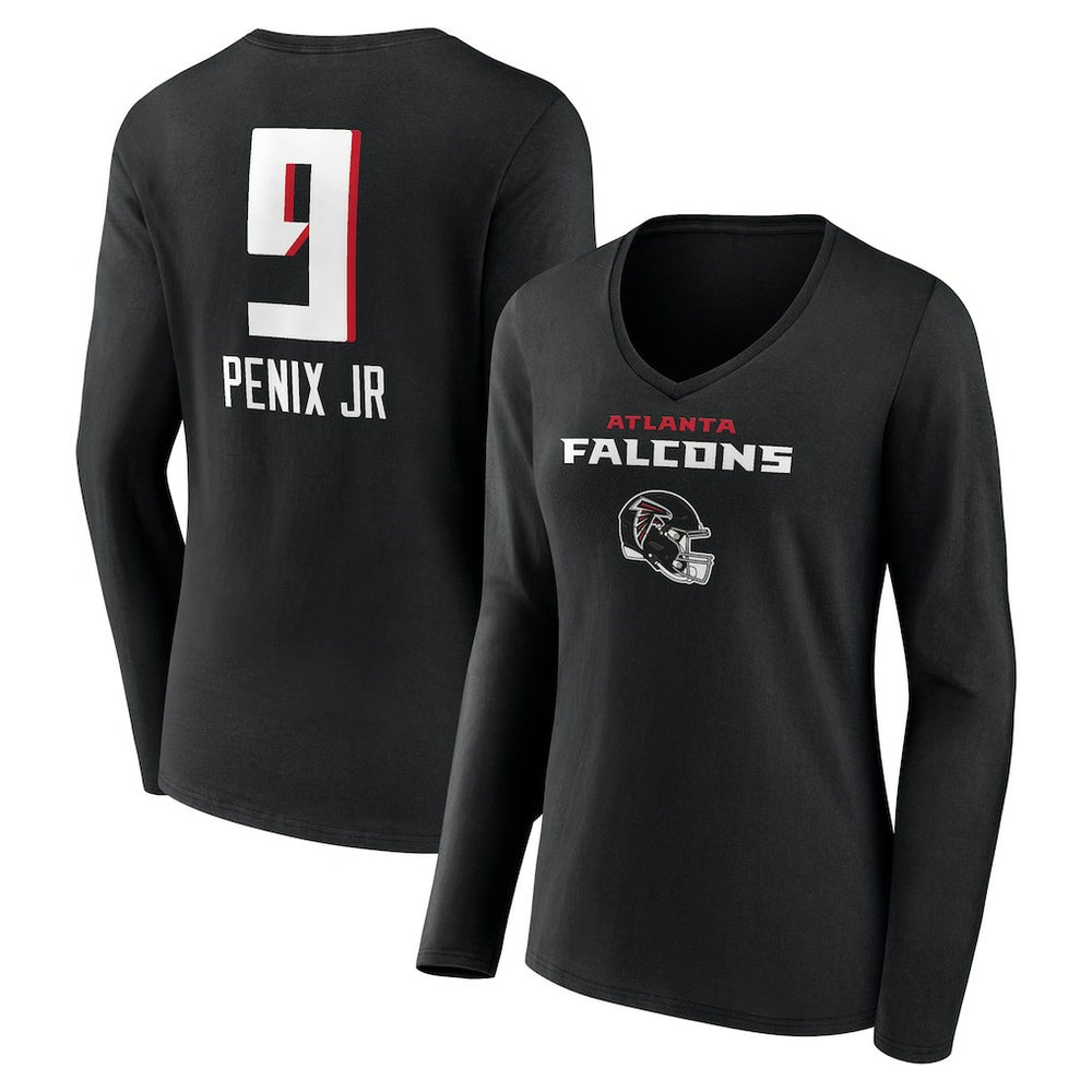 Michael Penix Jr. Women's Name & Number Team Wordmark Long Sleeve V-Neck T-Shirt - Atlanta Falcons